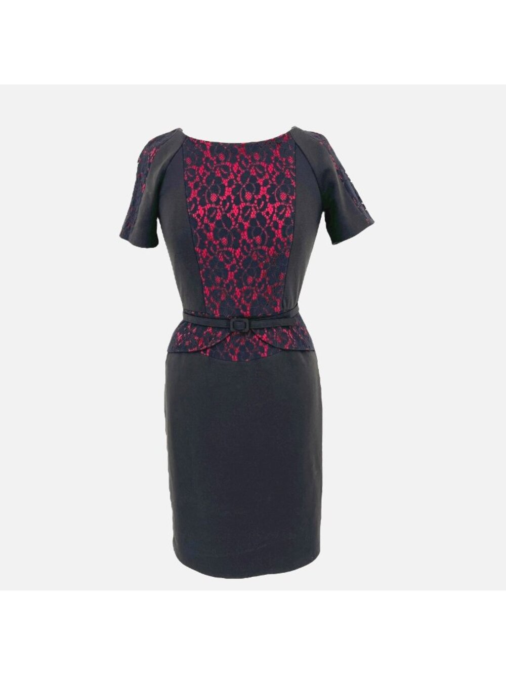 David Meister Vamp Modern Romantic Corporate Chic Black Red Lace Dress Size 2